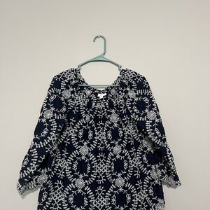 Navy and‎ White Patterned Blouse
